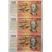 AUSTRALIA 1966 . TWENTY 20 DOLLARS BANKNOTES . COOMBS/WILSON . CONSEC TRIO . FIRST PREFIX XAA